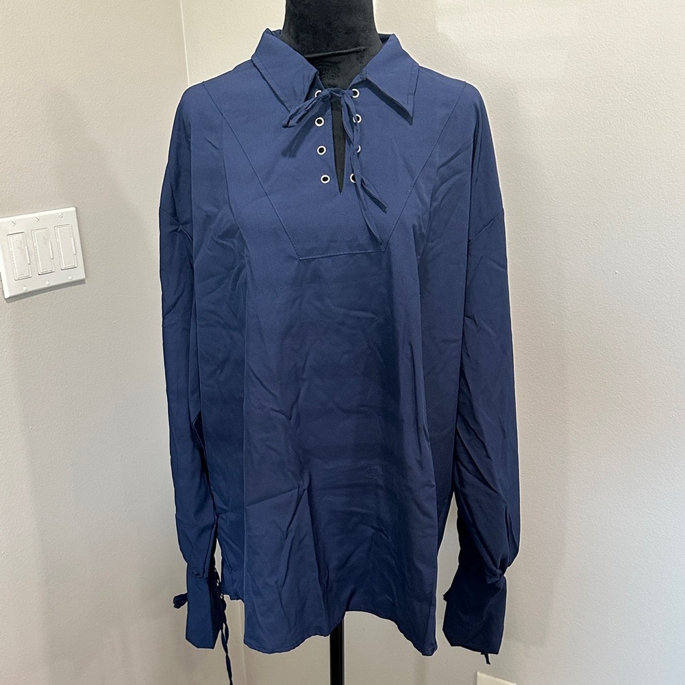 Men's Navy Blue Lace-Up Shirt 3XL